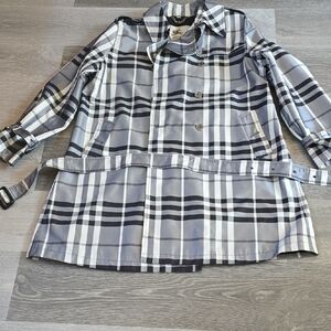 Plaid Trench Coat in Black and Gray